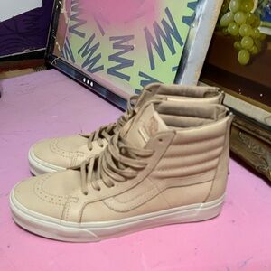 Blush Pink/ Beige High-Top Leather Vans Skateshoes